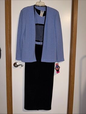 R&M Richards Periwinkle Dress with Black Trim